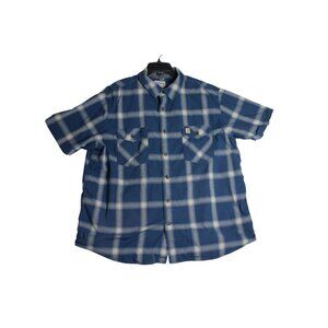 Carhartt Button Down Blue Plaid Short Sleeve Relaxed Fit Shirt Mens 2XL XXL